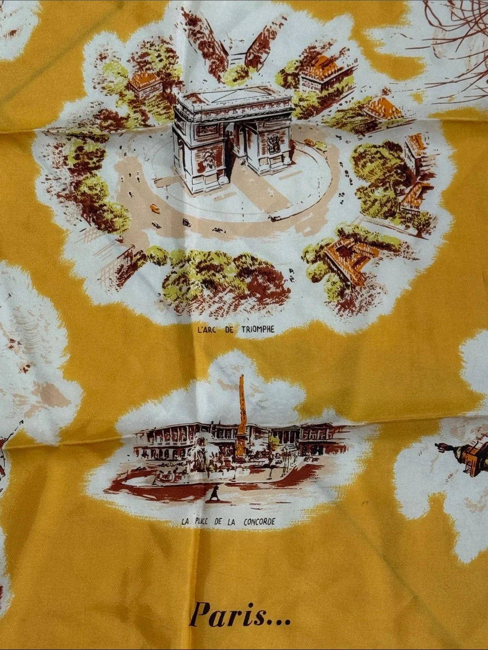 Parisian Paris France Landmark Scarf Mustard Yellow VINTAGE Excellent Unique